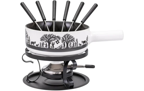 mode Acheter 🌟 Kadastar Service à Fondue Au Fromage Bénichon De Montagne E22 9 Pièce/s, Noir/Blanc – Kit De Fondue 🧨 1