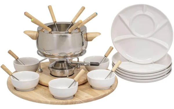 Meilleur prix 👏 Kadastar Service à Fondue à La Viande Claudia 28 Pièce/s, Brun/Acier Inoxydable/Blanc – Kit De Fondue 😍 en ligne 1